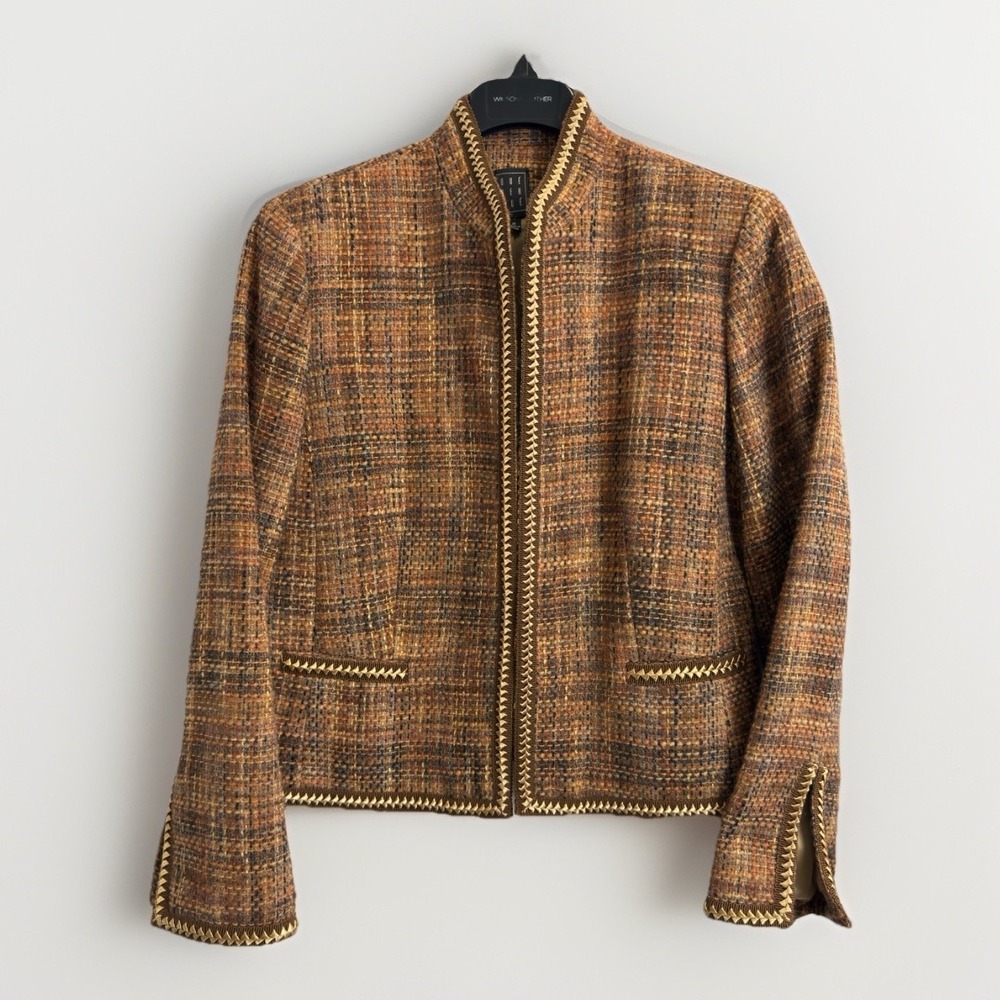 Due Per Due Brown Tweed Textured Blazer Womens Size 14 Jacket Wool Blend Pockets
